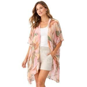 Rachel Roy Sheer Watercolor Floral Kimono Duster – One Size